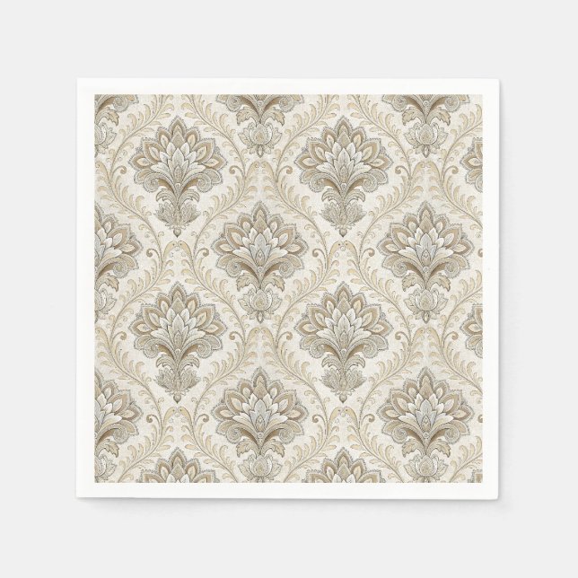 Kunglig Guld Damask Sömlös Blommig Mönsterdesign Pappersservett (Framsidan)