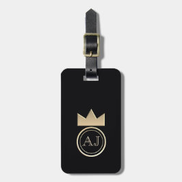 Kunglig Guld Kron Monogram Svart Returadress Bagagebricka