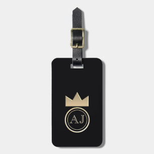 Kunglig Guld Kron Monogram Svart Returadress Bagagebricka