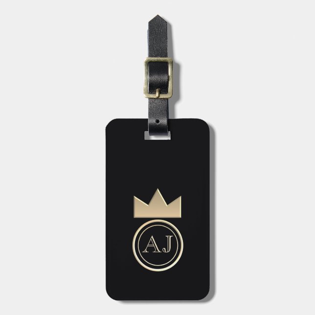 Kunglig Guld Kron Monogram Svart Returadress Bagagebricka (Vertikal Framsida)