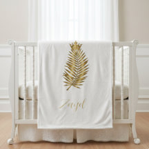 Kunglig guld palmblad & krona anpassad babyfilt -