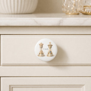 Kunglig Guld Schack Kung Drottning Elegant Par Knopp