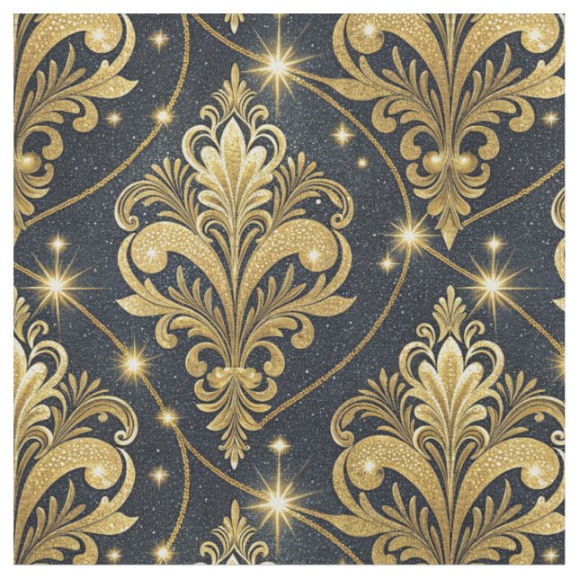 Kunglig guldglitter Damask furstlig palatsmönster  Tyg (Närbild)