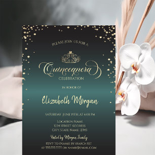 Kunglig guldtiaré, Diamanter Grön Quinceañera Inbjudningar