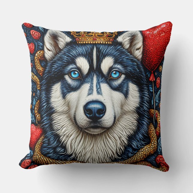 Kunglig Husky i Kronan 🐺👑 Majestätisk Hund Ädel  Kudde (Framsida)