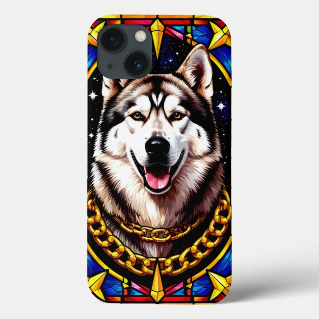 Kunglig Husky-porträtt med guldkedja (Baksida)