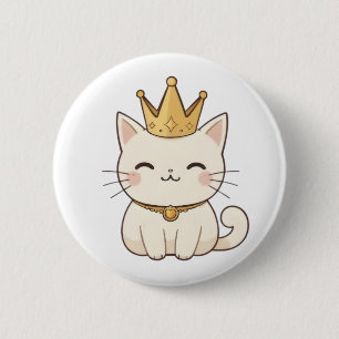 Kunglig katt med gyllene krona Kawaii-design Knapp