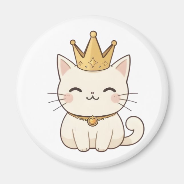 Kunglig katt med gyllene krona Kawaii-design Magnet (Framsidan)