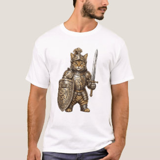 Kunglig katt riddare i gyllene rustning t shirt