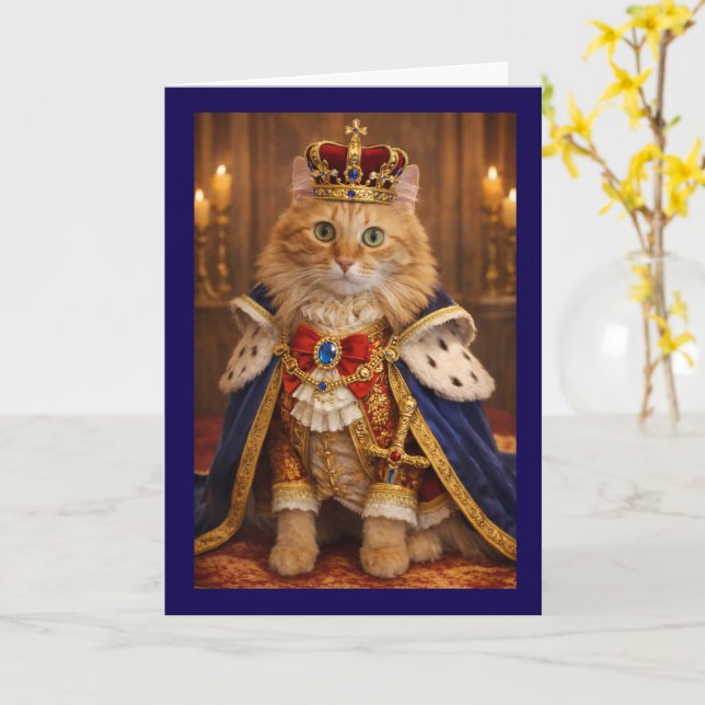 Kunglig kattfödelsedag kort (Gul blomma)