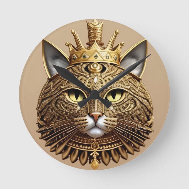 Kunglig kattprofil rund klocka (Framsida)