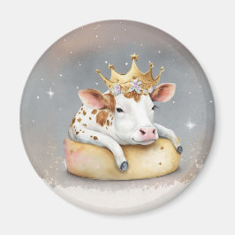 Kunglig ko som drömmer på osttronen magnet