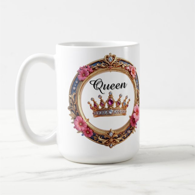 Kunglig kronram med diamanter och blomsterkant kaffemugg (Vänster)