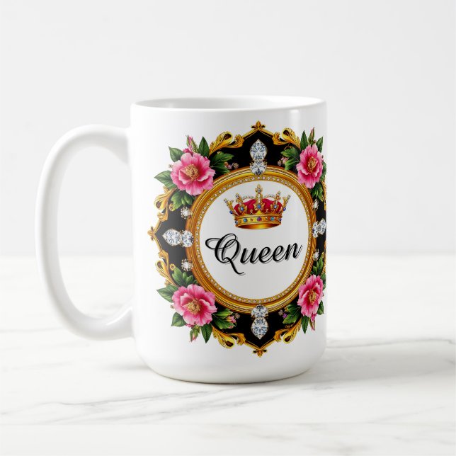 Kunglig kronram med diamanter och blomsterkant kaffemugg (Vänster)