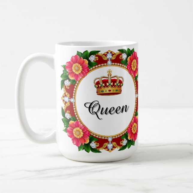 Kunglig kronram med diamanter och blomsterkant kaffemugg (Vänster)