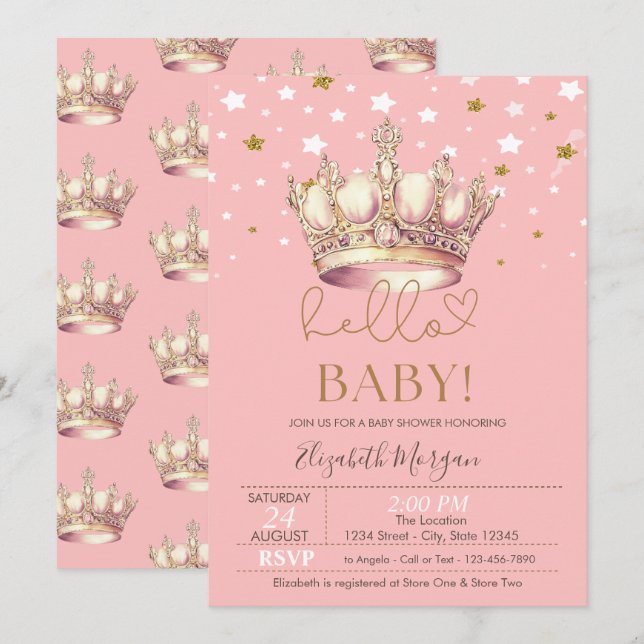 Kunglig Kronstjärnor Baby Shower Inbjudan (Fram/baksida)