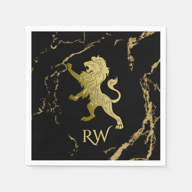 Kunglig Lejonmonogram i Guld Pappersservett (Framsidan)