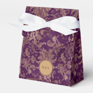 Kunglig Lila Damast Monogram Bröllopspresentlåda Presentaskar