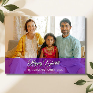 Kunglig Lila Elegant Foto Glad Diwali Julkort
