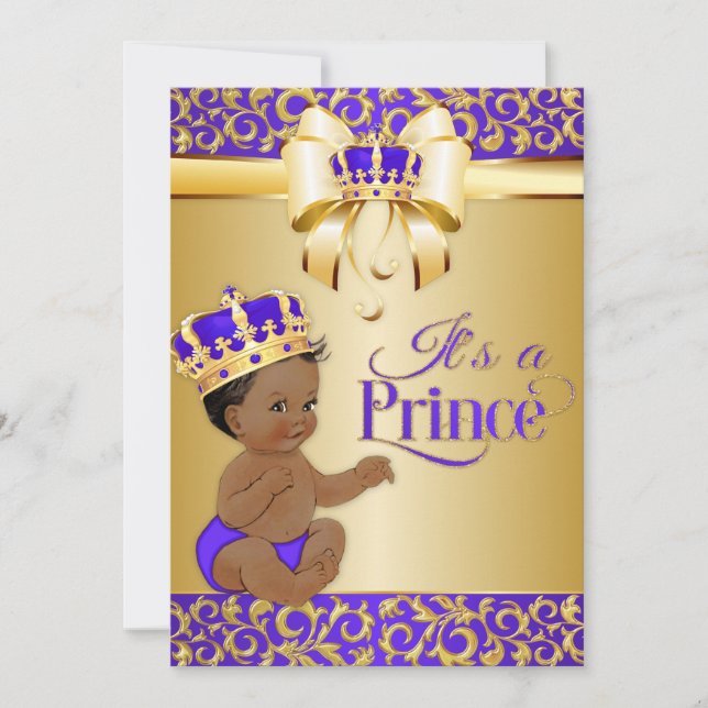 Kunglig Lila & Guld Afroamerikansk Prins Krona Inbjudningar (Framsida)