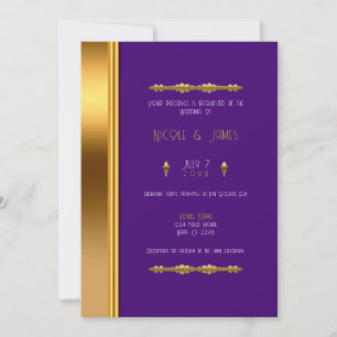 Kunglig Lila Guld Elegant Glam Bröllop Inbjudningar