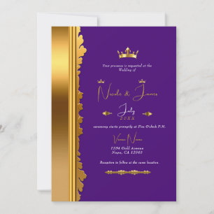 Kunglig Lila Guld Elegant Glam Bröllop Inbjudningar