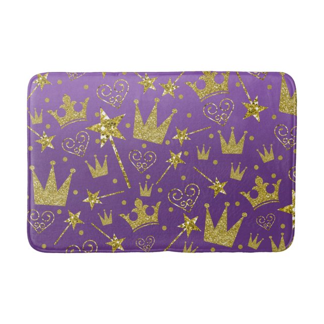 Kunglig Lila & Guld Glitter Flickor Prinsessa Badrumsmatta (Framsidan)