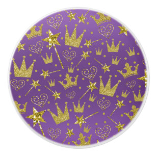 Kunglig Lila & Guld Glitter Flickor Prinsessa Deko Knopp