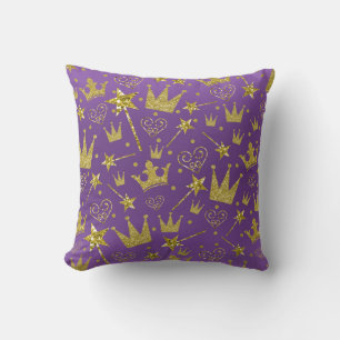 Kunglig Lila & Guld Glitter Flickor Prinsessa Deko Kudde