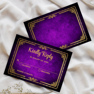 Kunglig Lila och Guld Ram Deco Bröllop RSVP OSA Kort
