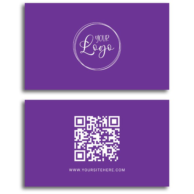 Kunglig Lila och Vit Logotyp Minimalistisk QR-kod Visitkort (Royal Purple and White Logo Minimalist QR Code Business Card)