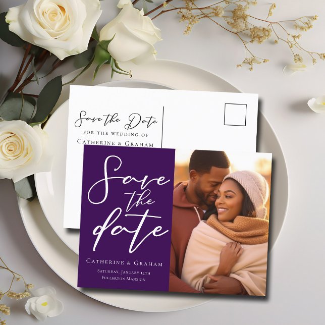 Kunglig Lila Par Foto Elegant Spara Datum Foto Meddelande Vykort (Skapare uppladdad)