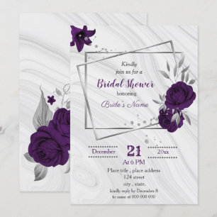 kunglig lila silver blomsterlig bröllopsdusch inbjudningar