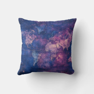 Kunglig Lila Vintage Celestial Världskarta Kudde