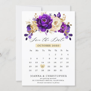 Kunglig Lila Violett Guld kalender Spara Datumet