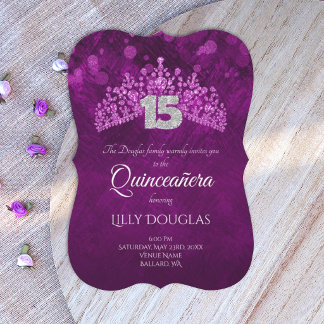 Kunglig Lila, Violett Quinceanera med Rosa Tiara Inbjudningar