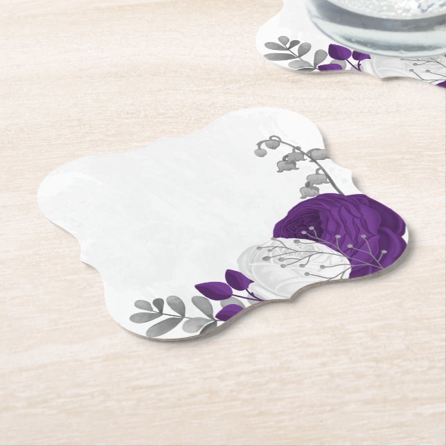 kunglig lila & vita blommor silver underlägg papper (Vinklad)