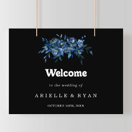 Kunglig marinblå blomsterbröllop välkomstskylt poster