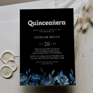 Kunglig marinblå blomstergudstjänst Quinceañera Inbjudningar
