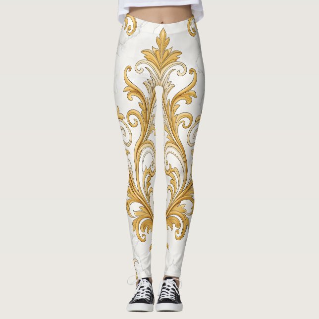 Kunglig marmor sömlöst mönster – Guld Barock  Leggings (Framsida)