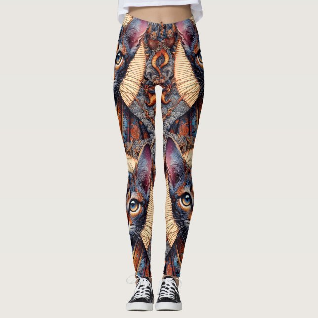 Kunglig Mythiskt utsmyckad fantasifull katt Planne Leggings (Framsida)