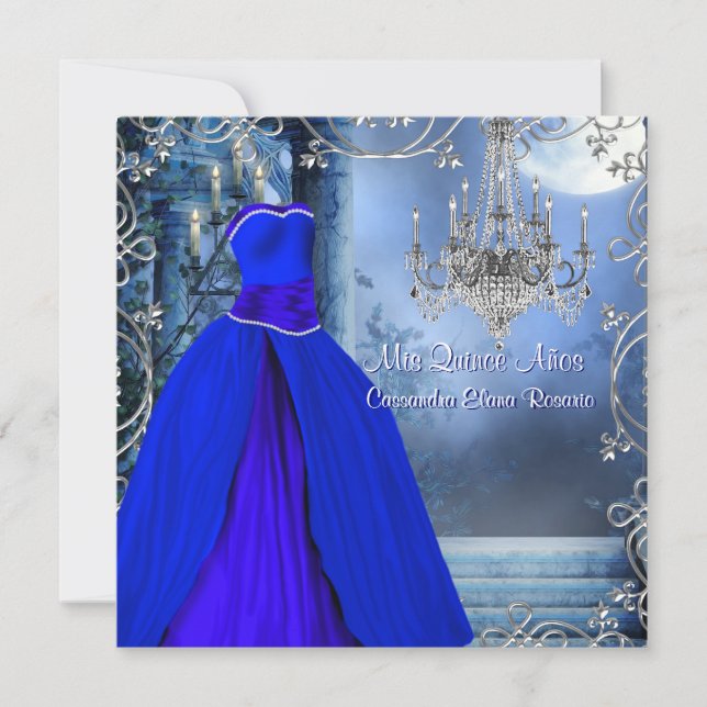 Kunglig Navy Blue Quinceanera Inbjudningar (Framsida)
