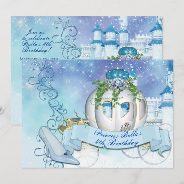 Kunglig Princess Cinderella Inbjudan (Fram/baksida)