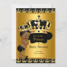 Kunglig prins babyfirande svart guld etnisk inbjudningar