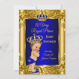 Kunglig prins  Babyshower Royal blå guld brunett Inbjudningar