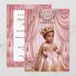 Kunglig prinsessa baby shower rosa guld tiara etni inbjudningar