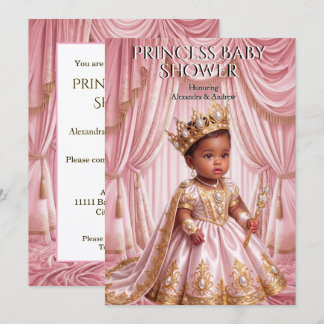 Kunglig prinsessa baby shower rosa guld tiara etni inbjudningar