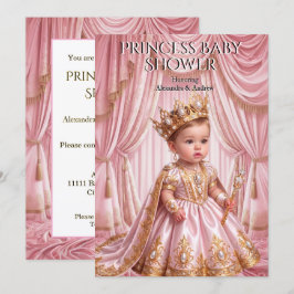 Kunglig prinsessa baby shower rosa guld tiara inbjudningar