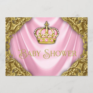 Kunglig prinsessa baby shower rosa satin och guld inbjudningar