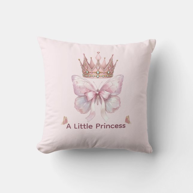 Kunglig prinsessa rosa fjärilskrona kastkudde kudde (Framsida)